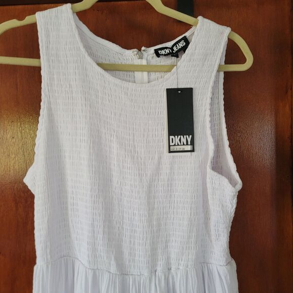DKNY Cotton Gauze Smocked-Bodice white Maxi Dress size L sleevesless 100% cotton - Picture 6 of 12